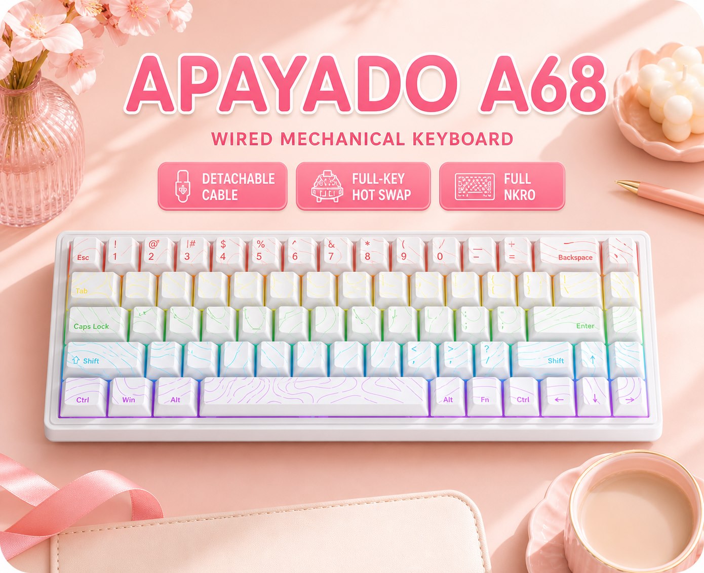 Keyboard Gaming Blue Switch - Проводная механическая клавиатура APAYADO A68, с